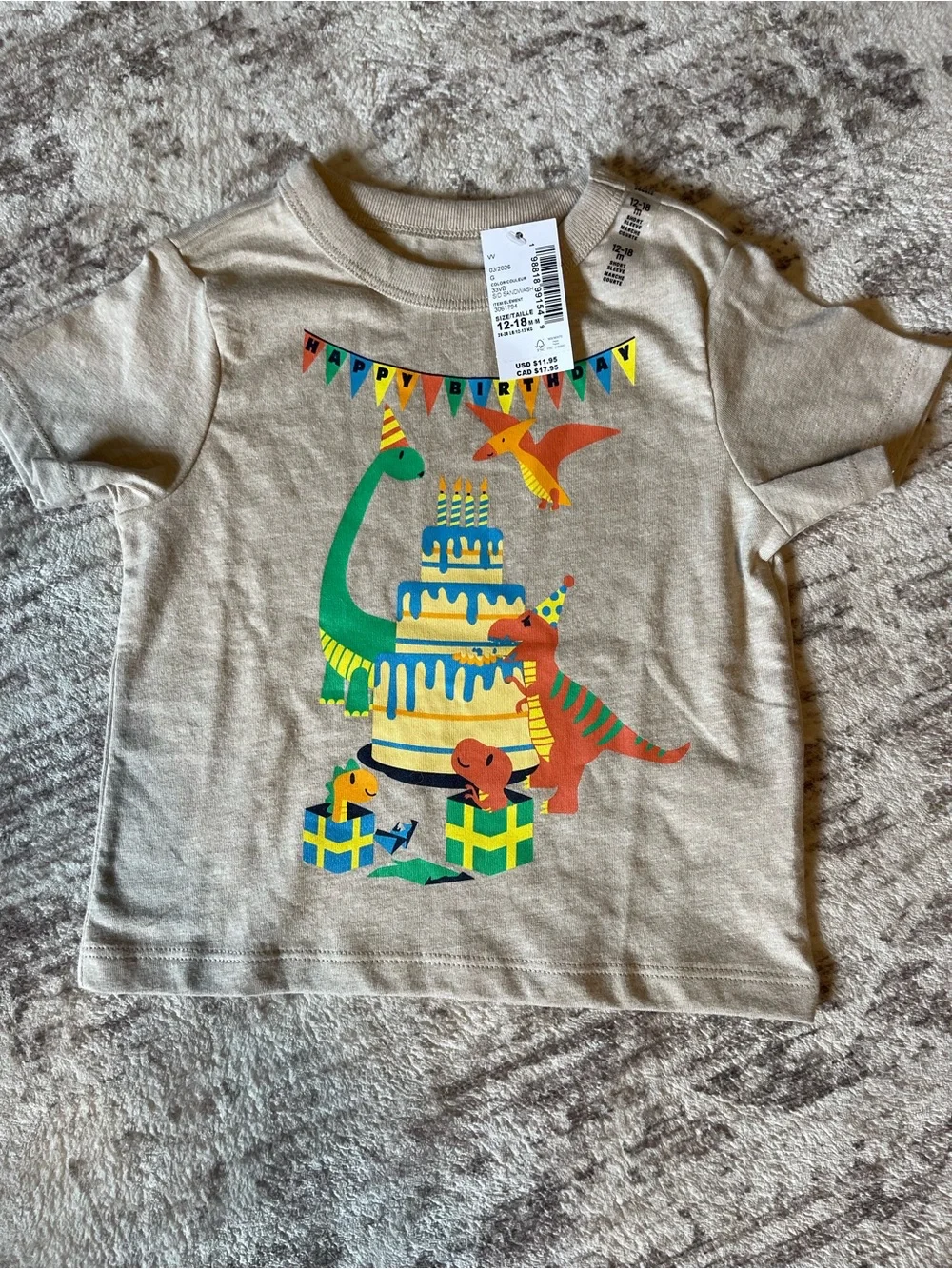 Toddler Dino Birthday Tee - Neutral with Bright Dino Print